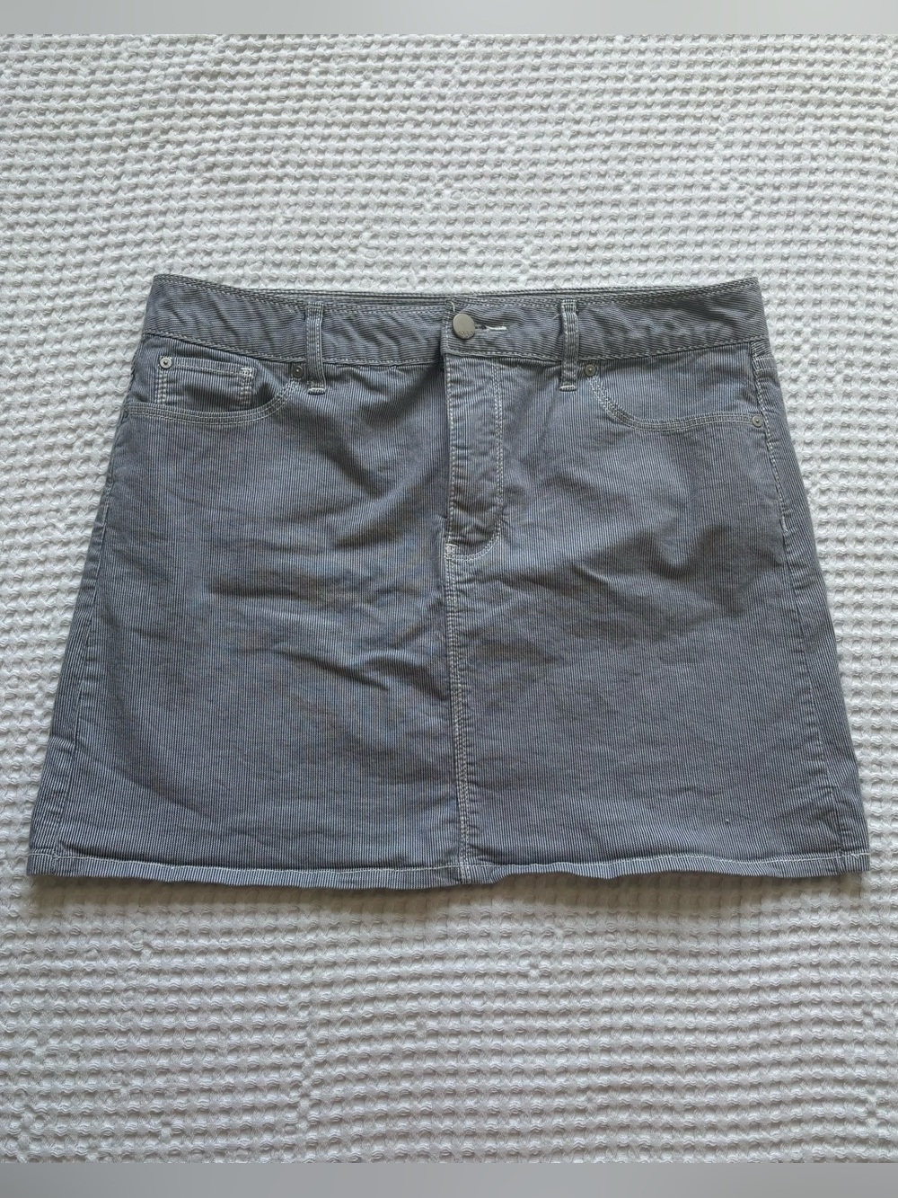 Gap Navy White Thin Stripe Mini Skirt 5-Pocket Button Fly A-Line Size 10